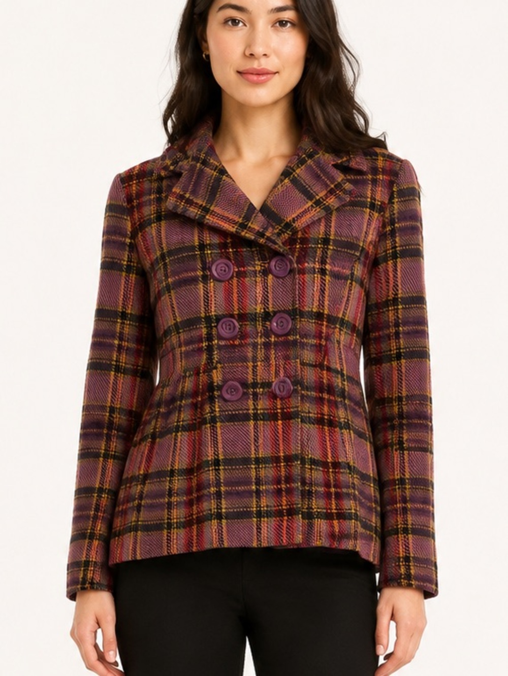 American Rag XS Plaid Wool Blend Double Breasted Peplum Jacket